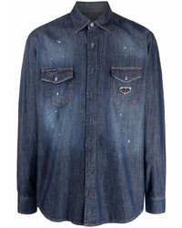 Мужская темно-синяя джинсовая рубашка от Philipp Plein