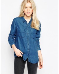 Женская темно-синяя джинсовая рубашка