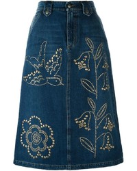 Темно-синяя джинсовая юбка с украшением от RED Valentino