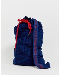 Мужская темно-синяя дорожная сумка из плотной ткани от Emporio Armani