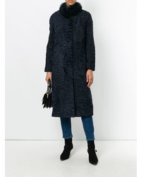 Женская темно-синяя дубленка от Liska