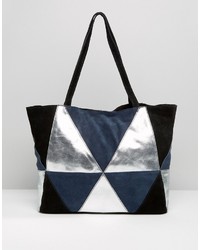 Темно-синяя замшевая большая сумка в стиле пэчворк от Asos