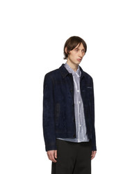 Мужская темно-синяя замшевая куртка-рубашка от Prada