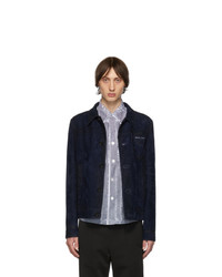 Мужская темно-синяя замшевая куртка-рубашка от Prada