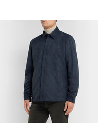 Мужская темно-синяя замшевая куртка-рубашка от Loro Piana