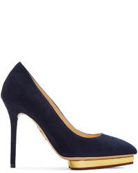 Темно-синяя замшевая обувь от Charlotte Olympia