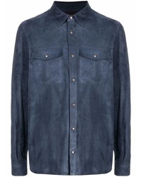 Мужская темно-синяя замшевая рубашка с длинным рукавом от Ajmone