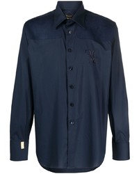 Мужская темно-синяя замшевая рубашка с длинным рукавом от Billionaire