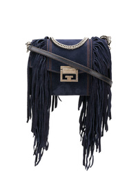 Темно-синяя замшевая сумка через плечо c бахромой от Givenchy