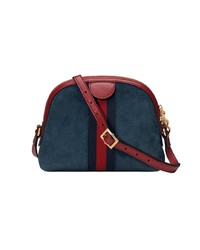 Темно-синяя замшевая сумка через плечо в вертикальную полоску от Gucci