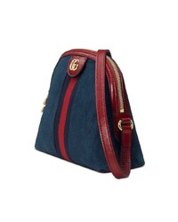 Темно-синяя замшевая сумка через плечо в вертикальную полоску от Gucci