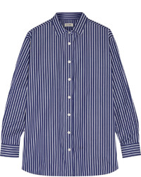 Темно-синяя классическая рубашка в вертикальную полоску