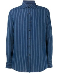 Мужская темно-синяя классическая рубашка в вертикальную полоску от Brunello Cucinelli