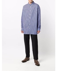 Мужская темно-синяя классическая рубашка в вертикальную полоску от Acne Studios