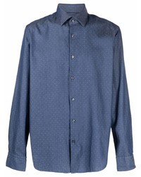 Мужская темно-синяя классическая рубашка в горошек от BOSS