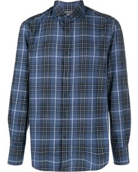 Мужская темно-синяя классическая рубашка в шотландскую клетку от Brunello Cucinelli