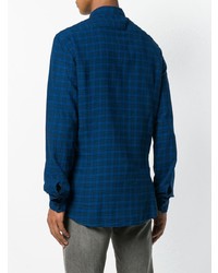 Мужская темно-синяя классическая рубашка в шотландскую клетку от Dondup