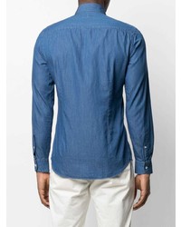 Мужская темно-синяя классическая рубашка из шамбре от Fay