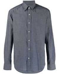 Мужская темно-синяя классическая рубашка из шамбре от Canali