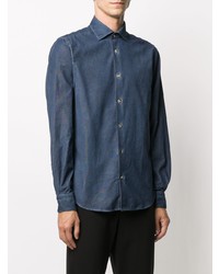 Мужская темно-синяя классическая рубашка из шамбре от Boglioli