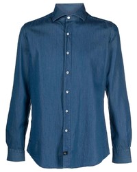 Мужская темно-синяя классическая рубашка из шамбре от Fay