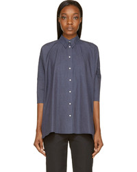 Женская темно-синяя классическая рубашка из шамбре от MM6 MAISON MARGIELA