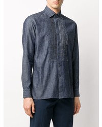 Мужская темно-синяя классическая рубашка из шамбре от Tagliatore