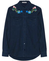 Женская темно-синяя классическая рубашка из шамбре от Preen Line