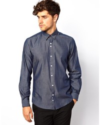 Мужская темно-синяя классическая рубашка из шамбре от Red Eleven