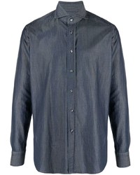 Мужская темно-синяя классическая рубашка из шамбре от Tagliatore