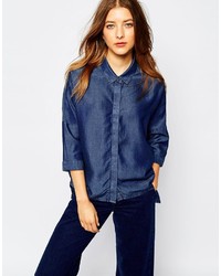 Женская темно-синяя классическая рубашка из шамбре от WÅVEN