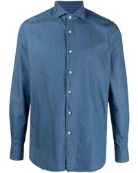 Мужская темно-синяя классическая рубашка из шамбре от Xacus