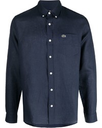Мужская темно-синяя классическая рубашка с вышивкой от Lacoste