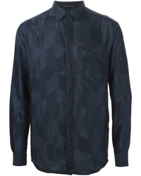 Темно-синяя классическая рубашка с геометрическим рисунком
