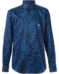 Мужская темно-синяя классическая рубашка с "огурцами" от Etro