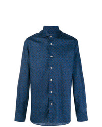 Мужская темно-синяя классическая рубашка с принтом от Borriello