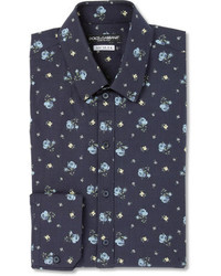 Мужская темно-синяя классическая рубашка с принтом от Dolce & Gabbana
