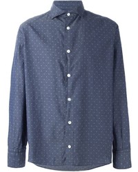 Мужская темно-синяя классическая рубашка с принтом от Eleventy