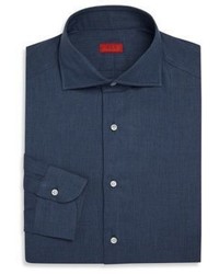 Темно-синяя классическая рубашка с узором "в ёлочку"