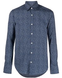 Мужская темно-синяя классическая рубашка с цветочным принтом от Canali