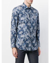 Мужская темно-синяя классическая рубашка с цветочным принтом от Billionaire