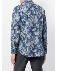 Мужская темно-синяя классическая рубашка с цветочным принтом от Billionaire