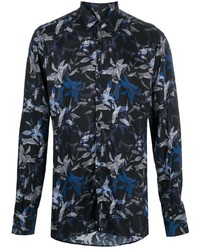 Мужская темно-синяя классическая рубашка с цветочным принтом от Karl Lagerfeld