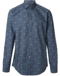 Мужская темно-синяя классическая рубашка с цветочным принтом от Paul Smith