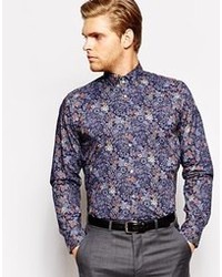 Мужская темно-синяя классическая рубашка с цветочным принтом от Ted Baker