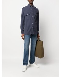 Мужская темно-синяя классическая рубашка от Doppiaa