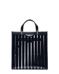 Темно-синяя кожаная большая сумка в вертикальную полоску от Anya Hindmarch