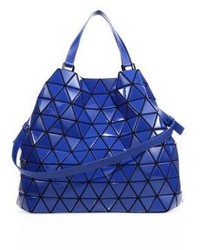 Темно-синяя кожаная большая сумка с геометрическим рисунком