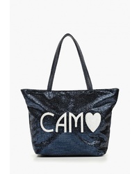 Темно-синяя кожаная большая сумка с принтом от Camomilla Italia