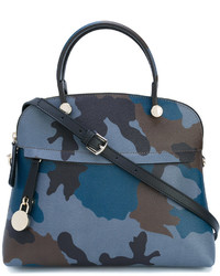 Темно-синяя кожаная большая сумка с принтом от Furla